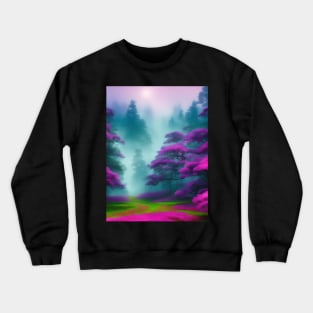 AI Generated Art Scenery - Colourfull Mystical Forest With Lush Grass and Pink Trees Crewneck Sweatshirt